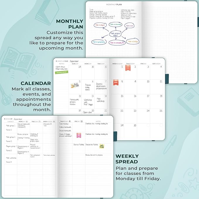 Clever Fox Teacher Planner – School Year Planner with Calendars & Lesson Plans – Teacher Plan Book for Classroom & Homeschool Organization - Undated, 7x10″, Hardcover (Aquamarine)
