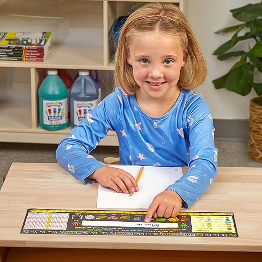 Really Good Stuff Chalkboard Style Grades K-2 Self-Adhesive Vinyl Desktop Helpers - Set of 24 | Student Desk Name Tags | Pre-Cut, Durable, and Versatile