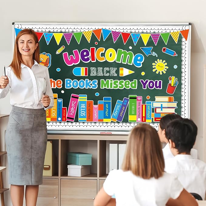 Welcome Back to School Bulletin Board Decorations Welcome Back the Books Missed You Bulletin Board Colorful Paper Books Cutouts Reading Classroom Decoration for Home Library Preschool Wall Supplies