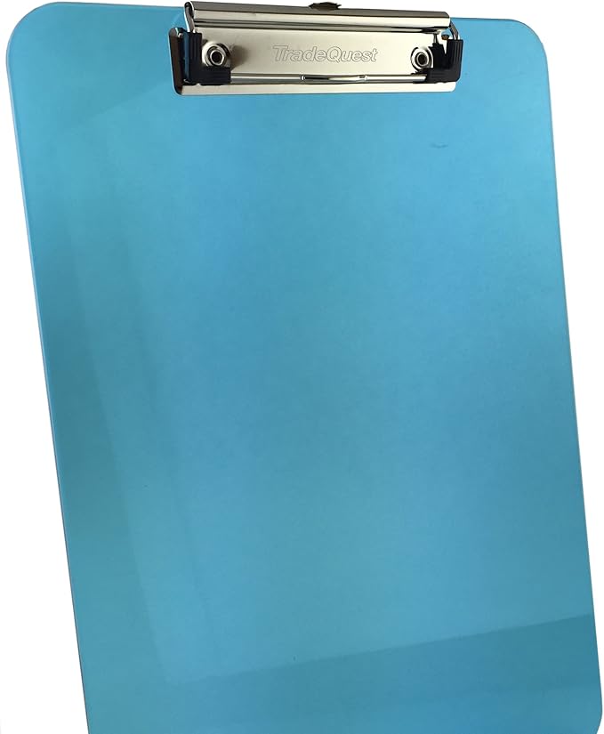 Trade Quest Plastic Clipboard Transparent Color Letter Size Low Profile Clip (Pack of 6) (Blue)