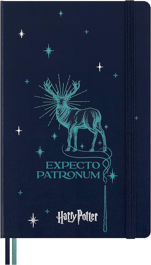 Moleskine Limited Edition Harry Potter Expecto Patronum spell Notebook with glow in the dark special-effect, Hard Cover, Ruled, Large (5" x 8.25"), Petrolum Blue, 176 pages