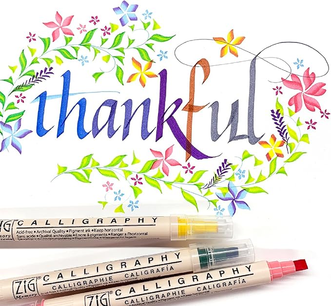 Kuretake Zig Calligraphy Dual Tip Marker Pens 3 colors set, OrangeBrown, 2mm, 5mm, Double Tip, for Art, Sketch, illustration, Calligraphy, Journal, Drawing, Made in Japan