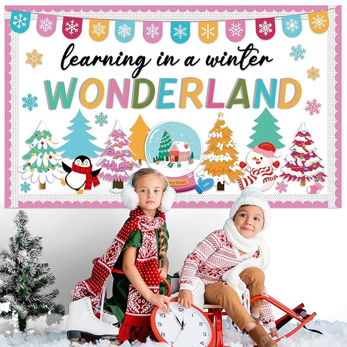 Winter Wonderland Bulletin Board Set Classroom Decorations Christmas Paper Cutouts Learning in The Winter Wonderland Bulletin Board Xmas Tree Snowmen Snowflake Cutout for School Home Decor Supplies