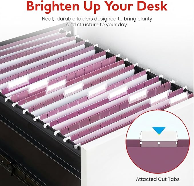 Purple Hanging File Folders – 8 Pack, Letter Size File Organization Folders for Home, Office, School & Filing Cabinets