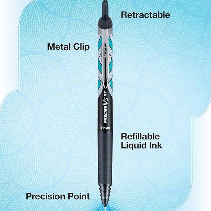 Pilot Precise V5 RT Refillable & Retractable Rollerball Pens, Extra Fine Point Pens 0.5 mm, Black, Tub of 48 - Ideal for School, Journaling & Office Writing