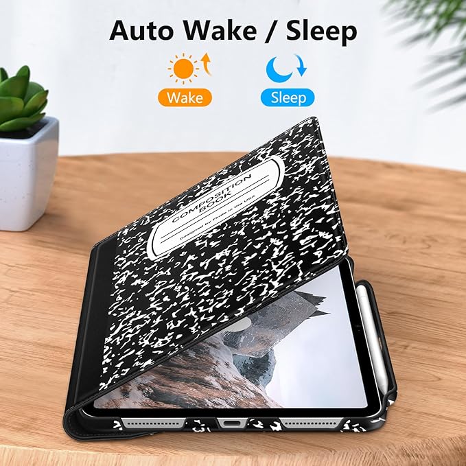 Fintie Rotating Case for iPad (A16) 11th Generation 11 Inch (2025), iPad 10th Generation 10.9 Inch (2022) - [Built-in Pencil Holder] 360 Degree Rotating Protective Stand Cover, Composition Book Black