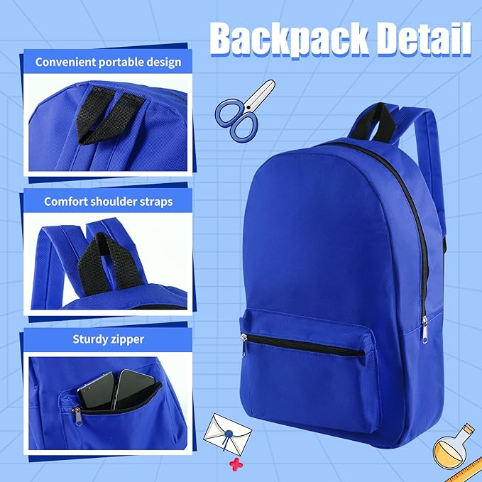 24 Set Bulk Backpacks with Sport Water Bottle Back to School Supplies Kit Book Bags in Bulk for Elementary, Middle, and High School Kids Boys Girls Teens Students