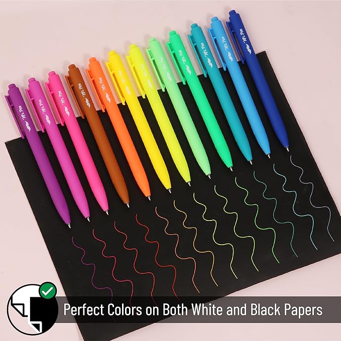 Mr. Pen- Retractable Gel Pens, 12 Pack, Bright Color Ink Gel Pens, Gel Pen Fine Point 0.7mm, Retractable Pens