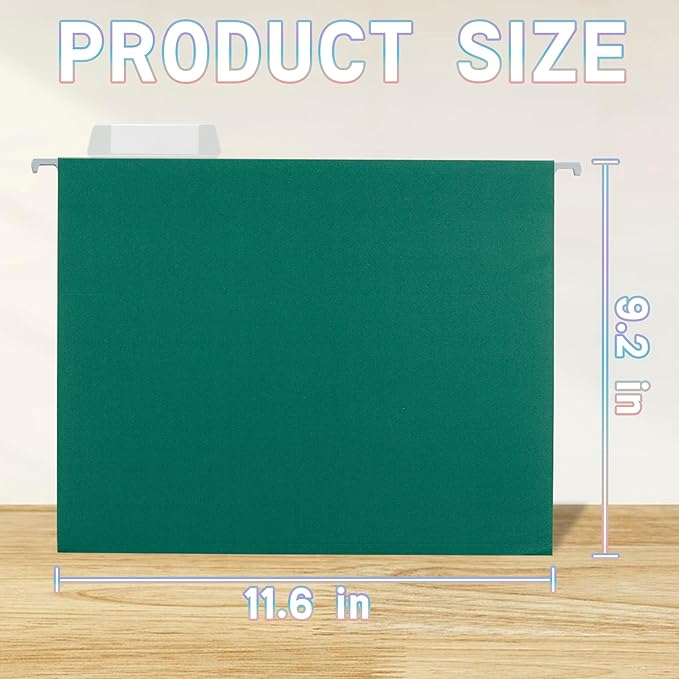 25 Packs Hanging File Folders Green,Letter Size 8.5x11, Hanging File Folders with 1/5-cut Tabs,File Folders for Filing Cabinet,Ideal Office,School Classroom Supplies