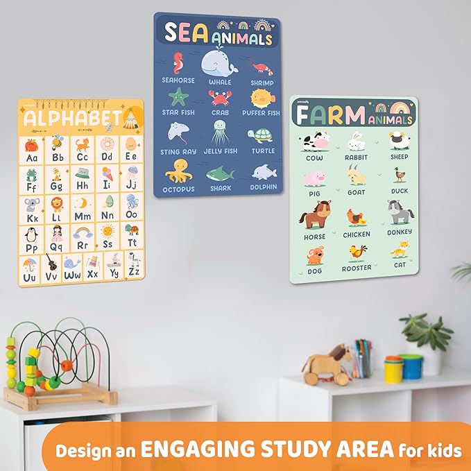jackinthebox 20 Boho Pre-K Educational Posters - 12 x 17 inches Laminated, Homeschool & Classroom Decorations, Easter Gift for Toddlers Ages 1-3
