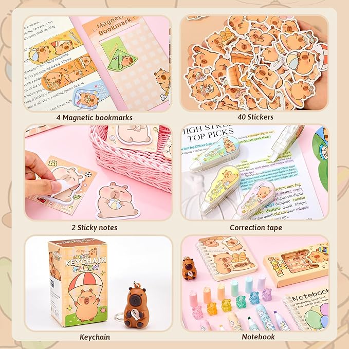 Cute Capybara Stationery Gift Set for Kids,30 Piece Animal Theme School Supplies Kit with Pencil Case,Notebook & Stickers,Practical and Fun for Birthday,Easter& Festivals Gift Girls Boys