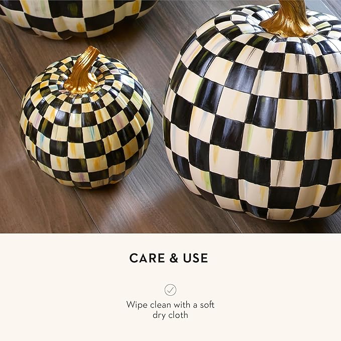 MACKENZIE-CHILDS Small Decorative Pumpkin for Fall Decor, Autumn Decorations for Home, Black-and-White Courtly Check