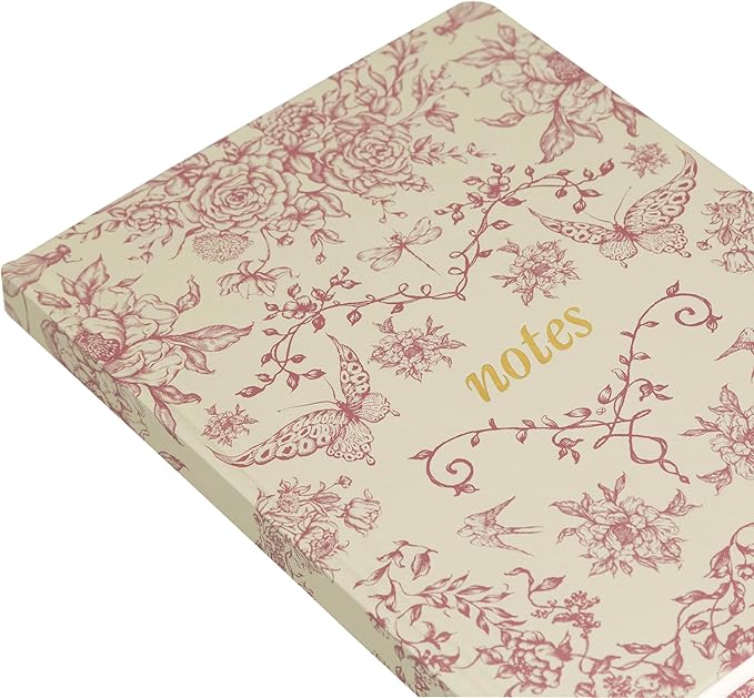 Pearhead Hardcover Journal Notebook 6x8 – Red Toile Botanical Dragonfly Print College-Ruled Writing Journal with 200 Lined Pages for Notes, Work & Journaling