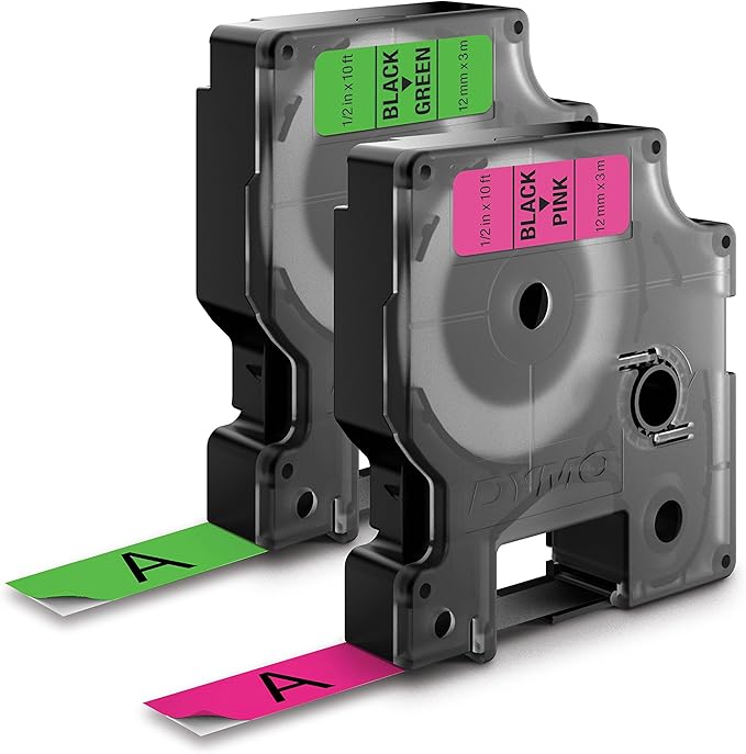 DYMO Standard D1 Labeling Tape for LabelManager Label Makers, Black Print on Neon Tape, 1/2'' W x 10' L, 1 Cartridge (1933238)