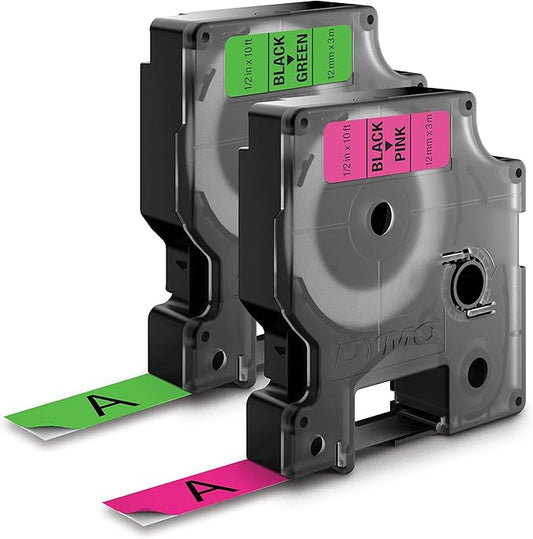 DYMO Standard D1 Labeling Tape for LabelManager Label Makers, Black Print on Neon Tape, 1/2'' W x 10' L, 1 Cartridge (1933238)