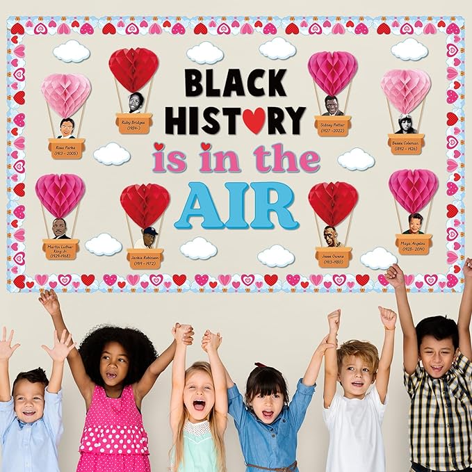 3D Valentine's Day Black History Month Bulletin Board Set Heart Shaped Honeycomb Balls Famous African American Classroom Decoration Inspirational Cutouts for School Home Chalkboard Wall Decor Supplies