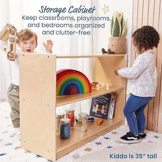 ECR4Kids 2-Shelf Mobile Island Storage Cabinet, Classroom Furniture, Natural