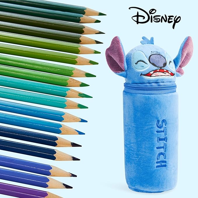 Disney Stitch Colored Pencils and Pencil Case 48 Pcs Color Pencil Set Art Supplies (Blue Stitch)