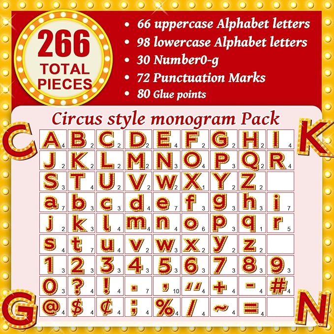 266 Pcs Letters Combo Pack Set Bulletin Board Letter Circus Carnival Letters and Number Accents for Kids Bulletin Board Display Home School Classroom Decor