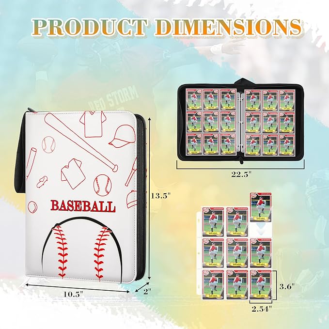 9 Pockets Trading Card Binder with Sleeves Card Organizer, 900 Double Sided Pocket PU Card Collection Binder, Baseball Binder,for Sports Card, MTG, TCG Yugioh Card (Reddish-white)