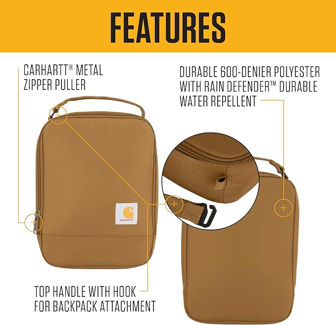 Carhartt Insulated Lunch Cooler For Men and Women, Fully Insulated Lunch Pale for Everyday Use, Industry Red