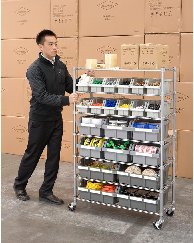 Seville Classics Commercial 7-Tier Platinum/Gray NSF 22-Bin Rack Storage System