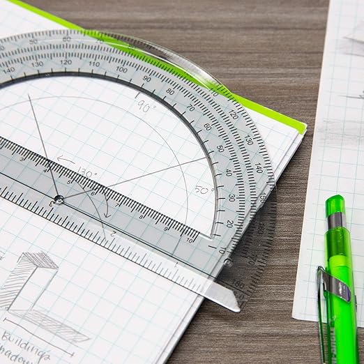 BAZIC Products Math Geometry Set 4 Pieces, Protractor, 12" Ruler, 2 Triangle Rulers, Plastic Clear Measuring Sets for Students School Supplies, 1-Pack