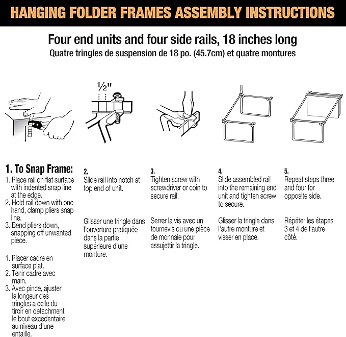 Officemate Hanging File Frame, Letter Size (Fits 24″–27″), Adjustable Heavy-Duty Steel File Drawer Organizer for Desks, Cabinets & Shelves, Set of 6 (98620)