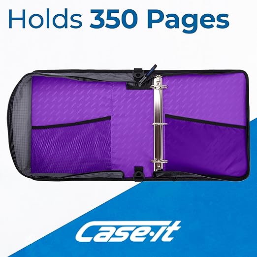 Case-it Universal Zipper Binder 2-Inch O-Rings,13In Laptop/Tablet Padded Pocket,400 Sheet Capacity,Multiple Storage Pockets & Shoulder Strap School & Office Organizer LT-007 Deep Purpal (Pack of 6)