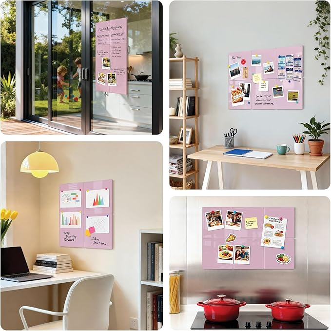 Comix Magnetic Dry Erase Board, 6 Pack, 11.8 x 11.8 Inches, Modular Whiteboard for Fridge, Office and Home, Small White Board Dry Erase Set for Kids, Students, Kitchen Organizer and Planner, Pink