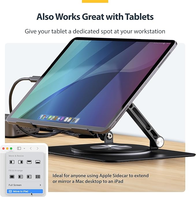StarTech.com Rotating Laptop Stand, 360 Swivel, Ergonomic Desk Riser for Computer, Adjustable Height/Tilt, 11lb/5kg, Aluminum