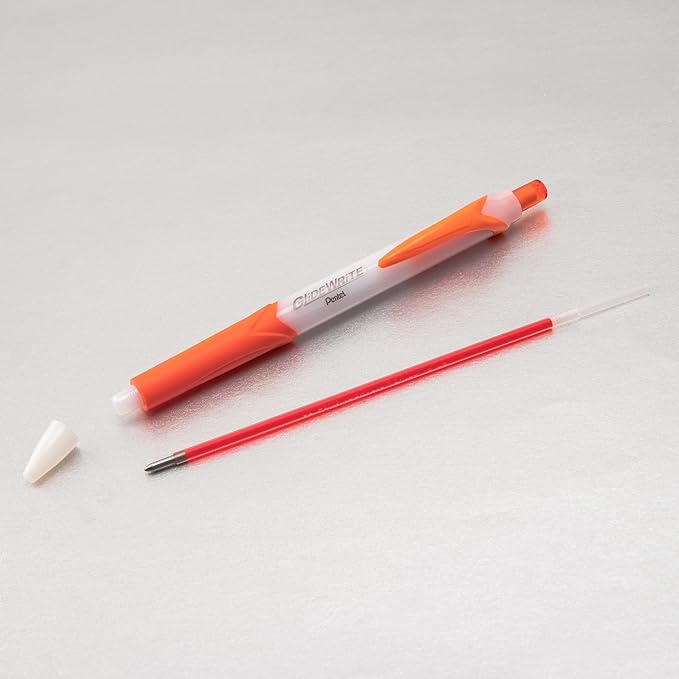 Pentel GlideWrite Ballpoint Pen with TechniFlo Ink, (1.0mm) Medium Line, Orange Ink, Box of 12 (BX910-F)