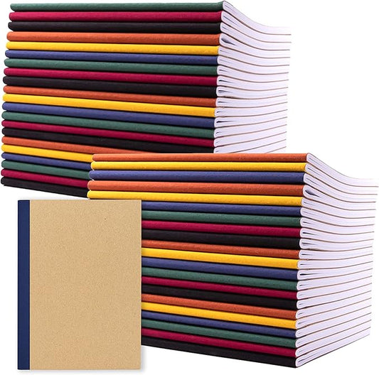 PAPERAGE 48-Pack Composition Notebook Journals, 120 Pages, Kraft Cover with Jewel Tone Spines, College Ruled Lined Paper, Small Size (8 in x 5.75 in) – for Home, Office or School Supplies
