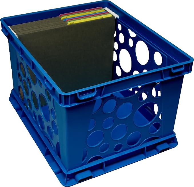 Storex Premium File Crate with Handles – Letter and Legal Document and Folder Storage, Classroom Blue 3-Pack (61460C03C)