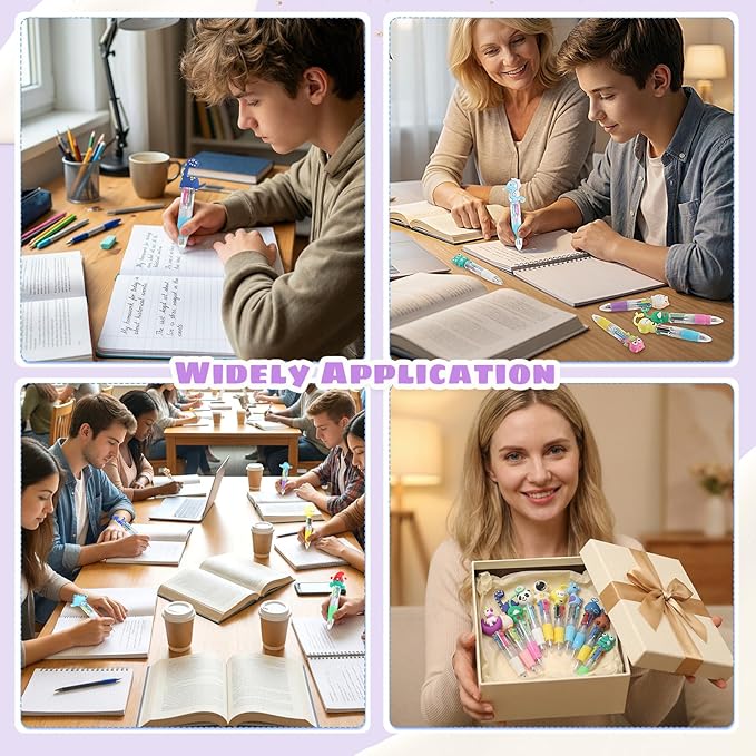 BESARME 64 Pcs Fun Pens, Multicolor Pens in One 4-in-1 Cute Pen Bulk Party Favors for Birthday Prizes Gifts for Kids Classroom