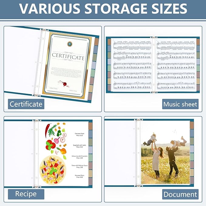 8 Set of 64 Pack Clear Binder Sheet Protectors for 3 Ring Binder Plastic Page Protector with 8 Tabs,Insertable Index Page Divider 8.5x11 Inch（Boho Color）