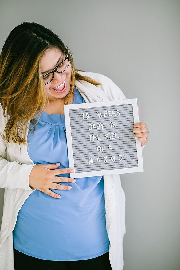 Pearhead Classic Wooden Letterboard, Gender-Neutral Baby Keepsake Nursery Décor, Photo Prop Message Board, Gray and White