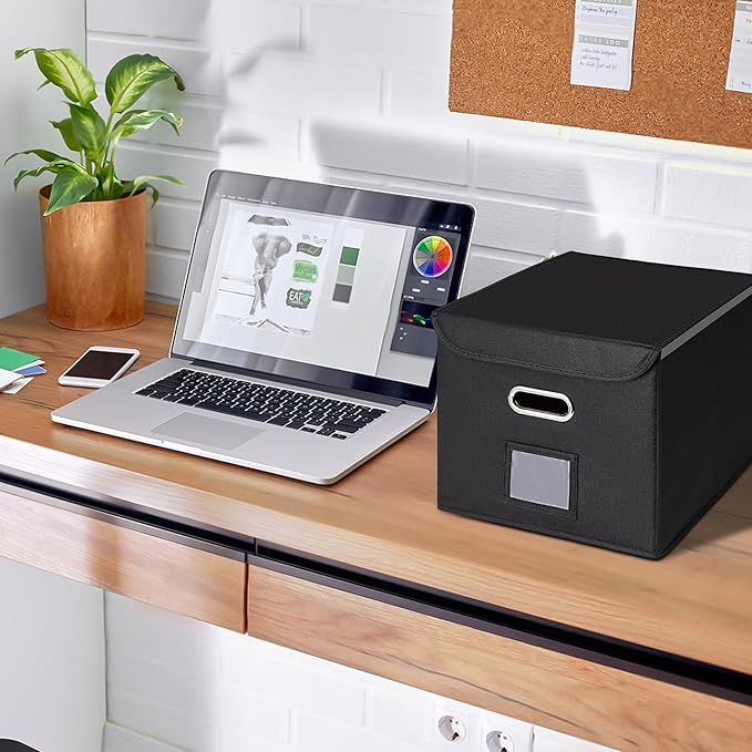 CADONO File Organizer Box with Lid, Collapsible File Folder Organizer with Plastic Slide, Hanging File Folder Box for Office Document Storage
