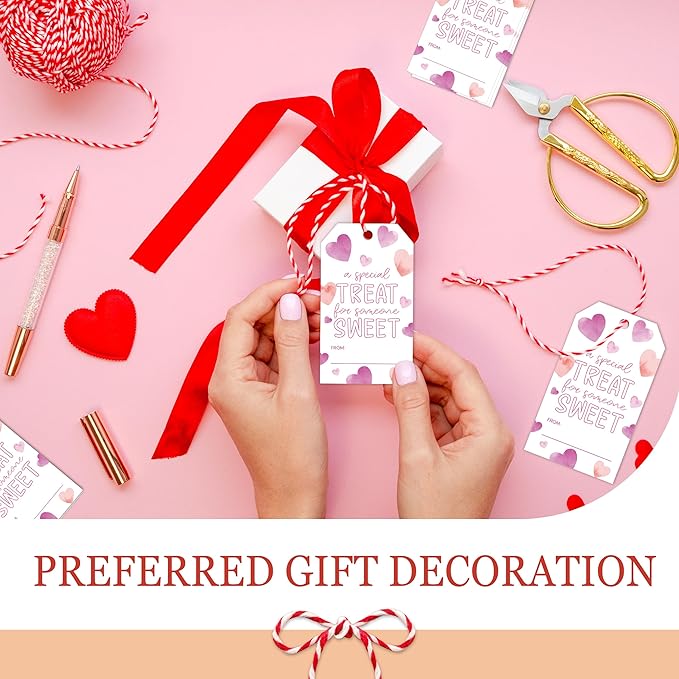 50Pcs Valentines Day Gift Sticker Tags - Happy Valentine's Day Tags with String, A Special Treat for Someone Sweet Label for Gift Wrapping, Valentine's Day Decoration