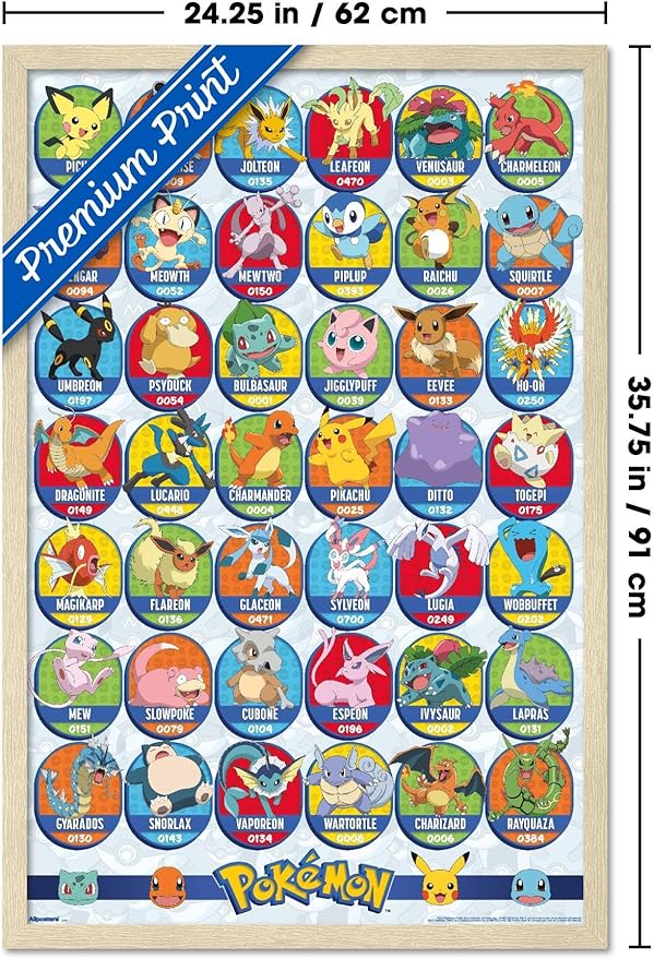 Pokémon: All-Time Favorites - Grid Wall Poster, 34L" x 22.4W", Blonde Framed Version