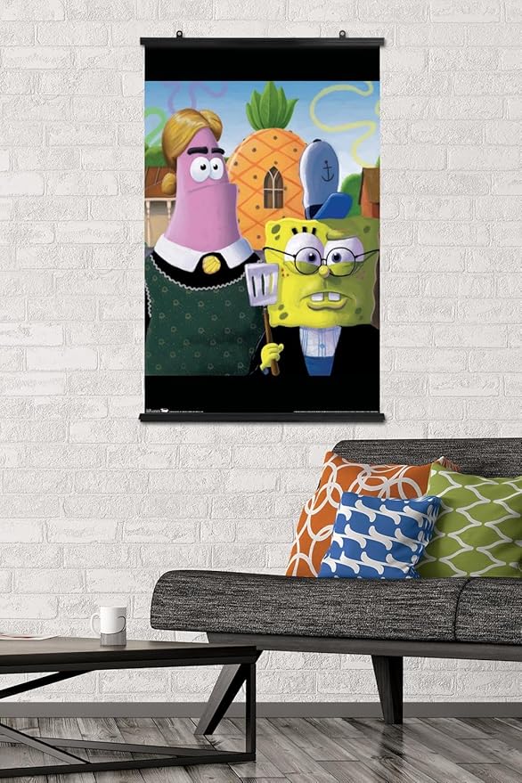 Trends International Nickelodeon Spongebob - American Gothic Wall Poster, 22.375" x 34", Premium Poster & Clip Bundle