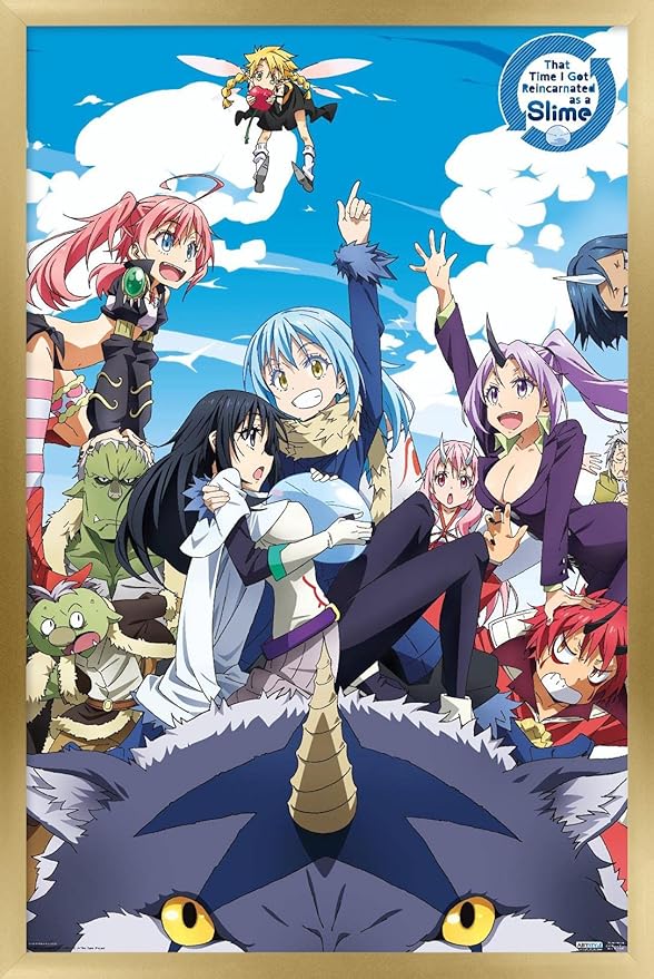 Trends International That Time I Got Reincarnated As A Slime - Group Wall Poster, 14.725" x 22.375", Gold Framed Version
