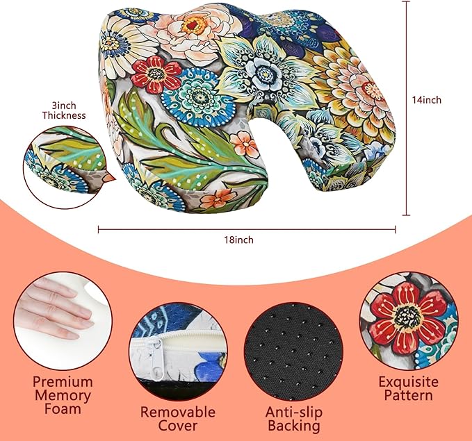 Tailbone Pain Relief Cushion, Memory Foam Seat Cushion for Pressure Relief Coccyx Cushion for Sciatica Pain Ergonomic Seat Cushion for Office Desk Chair