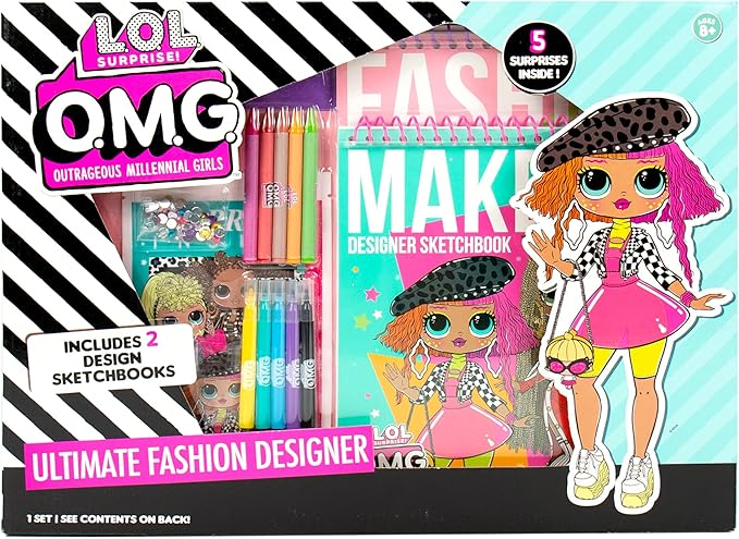 LOL Surprise! OMG Flawless Fashion Sketchbook by Horizon Group USA, DIY Craft Kit, Learn Pattern Making & Drawing, Includes Sketchbook, Stencils, Art Pages, Repositionable Stickers & More
