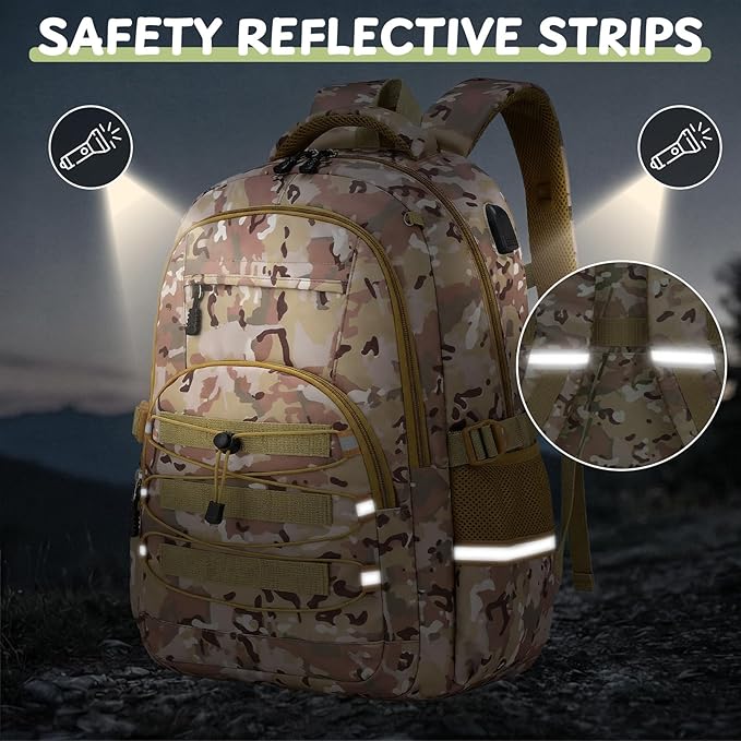 School Backpacks for Boys - 4pcs Camo Boys Backpacks with Lunch Box Set for Kids Teens Elementary Middle School, 18″ Large Capacity Students Bookbag, Perfect for Travel