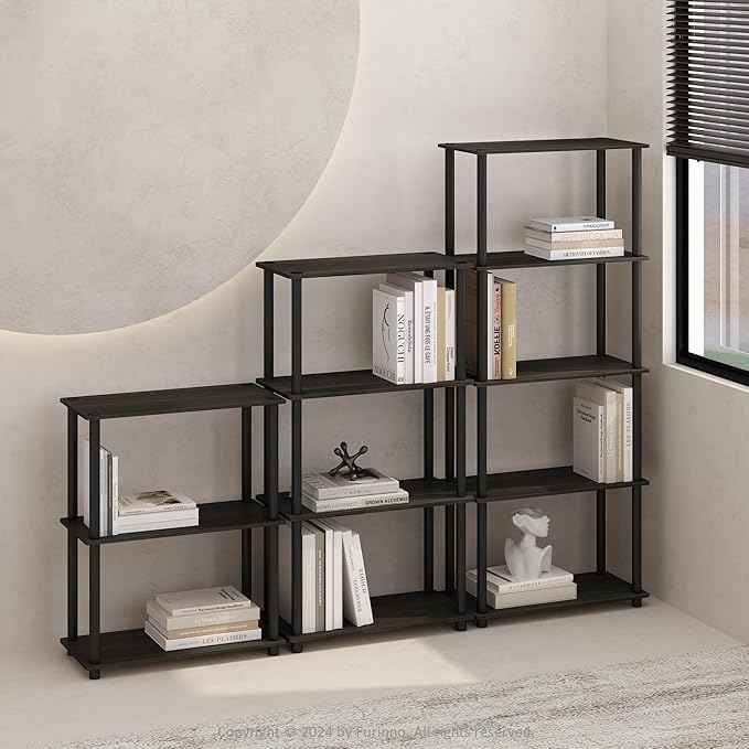Furinno Turn-N-Tube Book Shelf, 5-Tier Bookshelf, Bookcase with Multipurpose Compact Display Rack, 11.6 x 23.6 x 57.4, for Living Room, Bedroom, Home Office, Espresso/Black