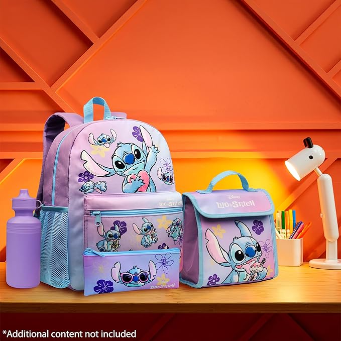 Disney Stitch Backpack Set 4 Pcs with Insulated Lunch Bag Water Bottle Pencil Case Gifts for Kids