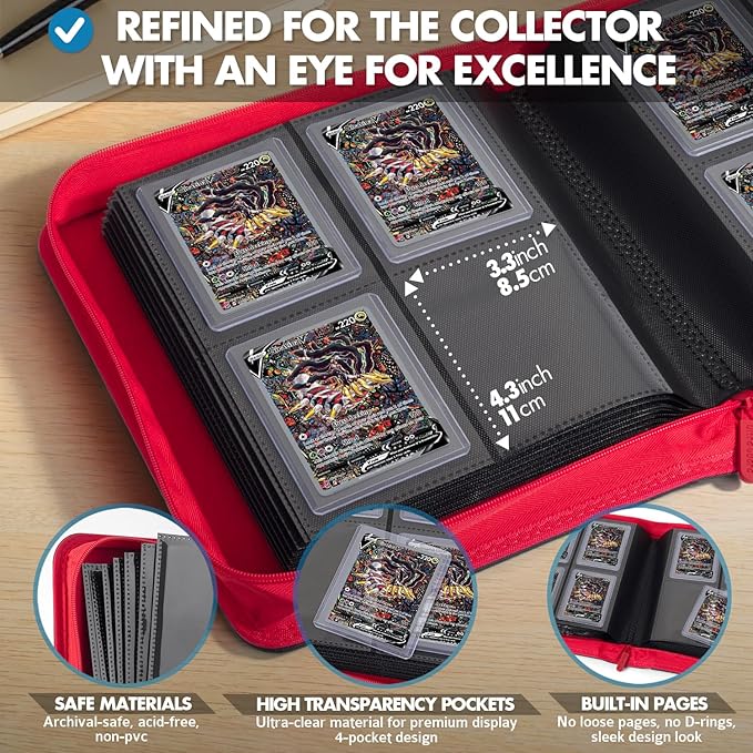 FunGuys Toploader Binder – 4 Pocket Trading Card Binder for 128 Top Loaders, Pokemon Card Binder, MTG, Yugioh, Sports Cards, TCG Storage Album, Zipper Card Collector Folder