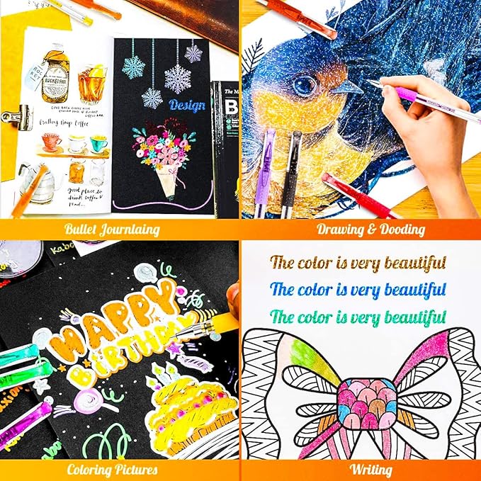 Soucolor Glitter Gel Pens for Adult Coloring Books, School Art Class Supplies,120 Pack-60 Glitter Pens, 60 Refills and Travel Case, 40% More Ink Markers Set for Drawing Doodle Journaling Planner Craft