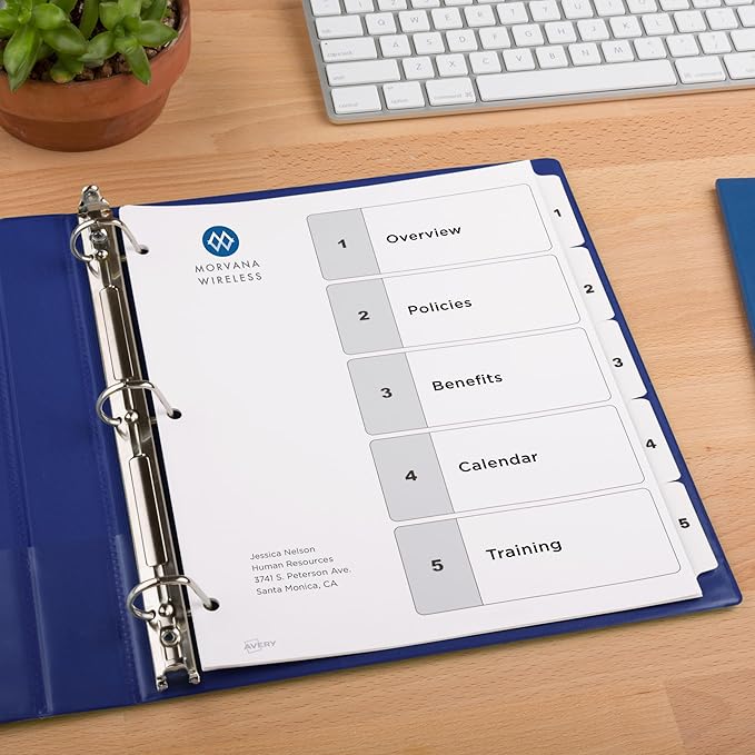 Avery Dividers for 3 Ring Binders, 5 Tabs per Set, Customizable Table of Contents, Classic White Tabs, Great for Organizing Reports, Projects, and More (6 Sets of 11821) (Pack of 12)